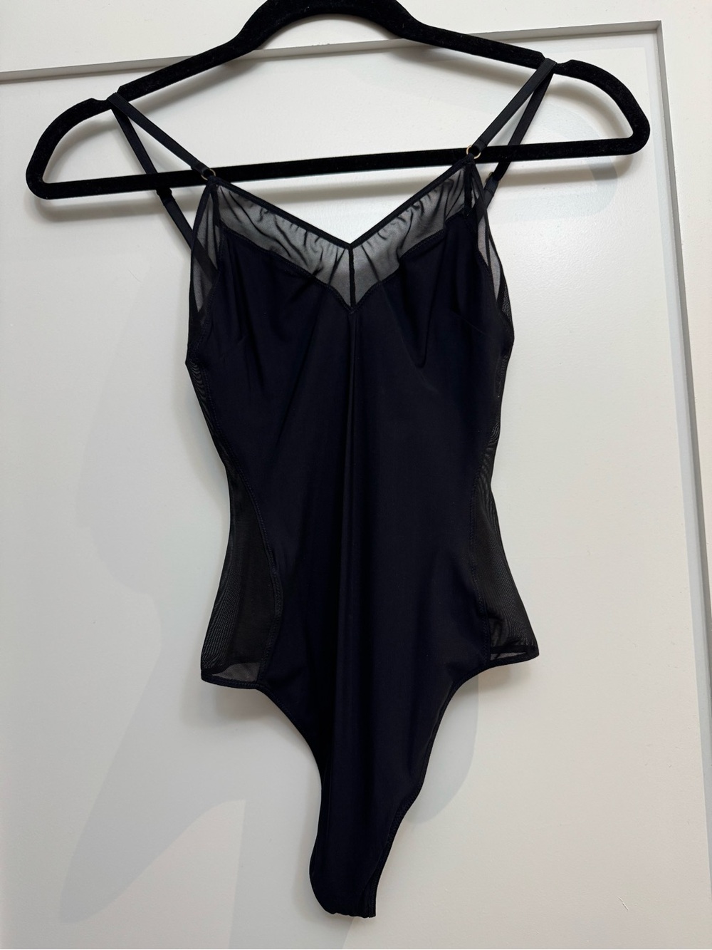 Babaton Black Sheer-Panel V-Neck Camisole Bodysuit